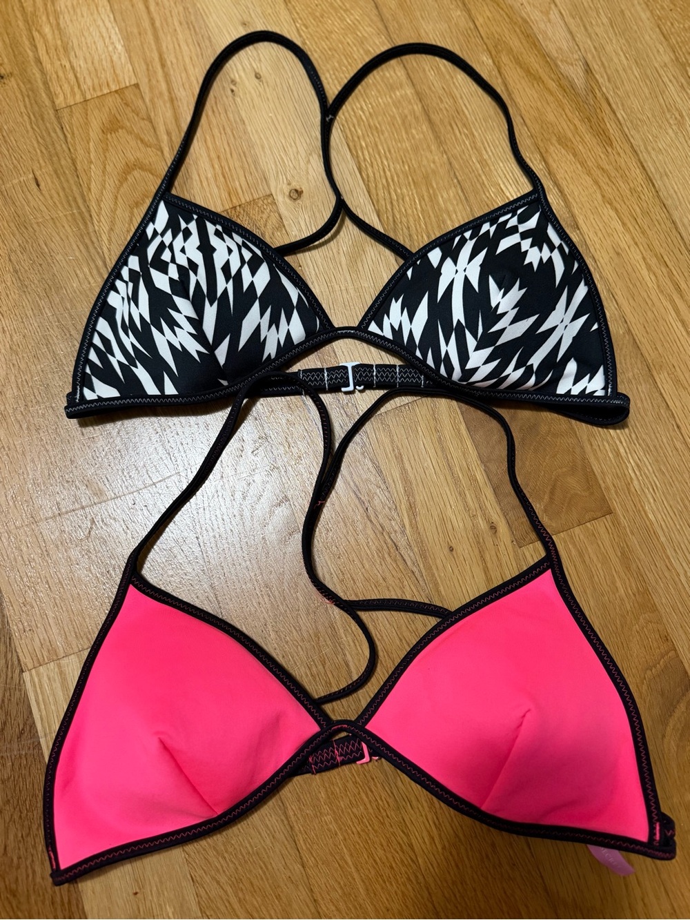 2 Victoria’s Secret Bikini Tops M Neon Pink Geometric Triangle Swim